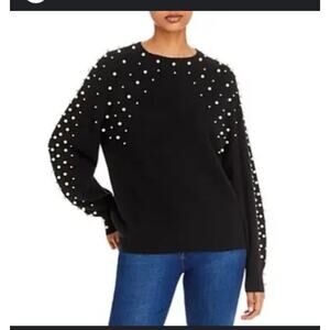 Bloomingdale's 100% Cashmere Black pullover Sweater with Pearls Size XS 2217